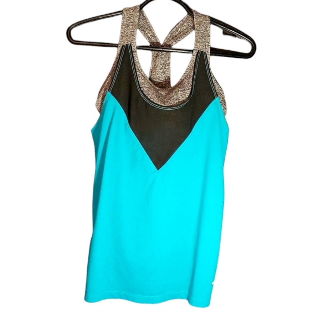 One Tooth Grey/Teal/Black Flowy Tank Top with Built In Bra - Size XSmall